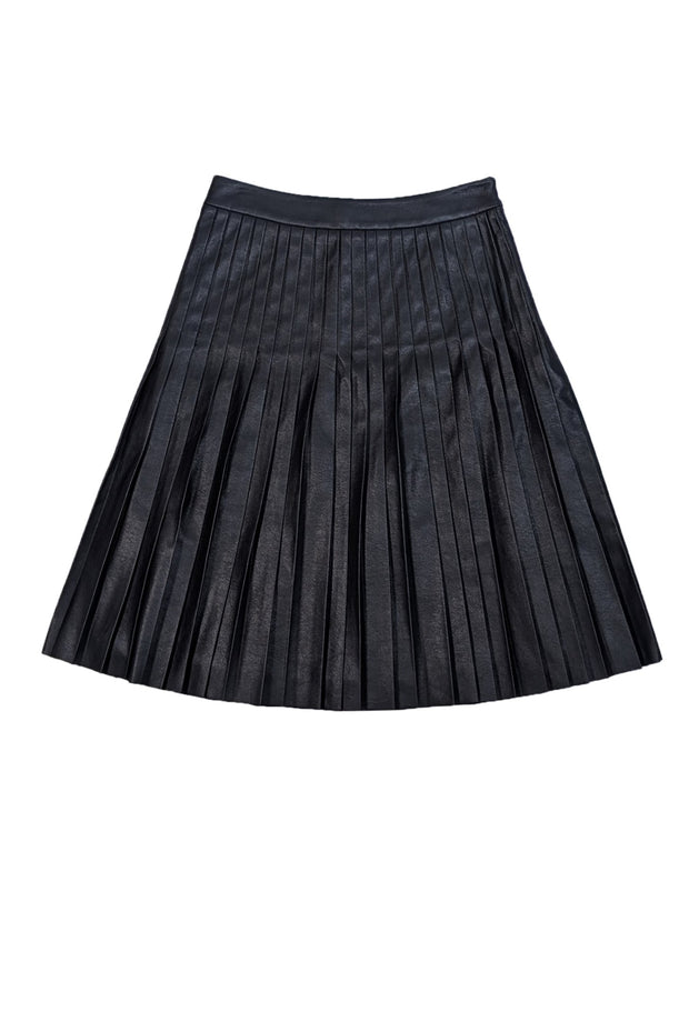 Rebecca Taylor - Black Pleated Faux Leather Skirt Sz 2 - Current Boutique