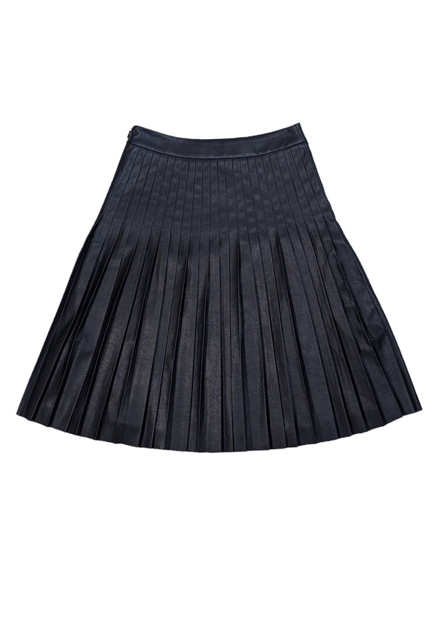 Rebecca Taylor - Black Pleated Faux Leather Skirt Sz 2 - Current Boutique