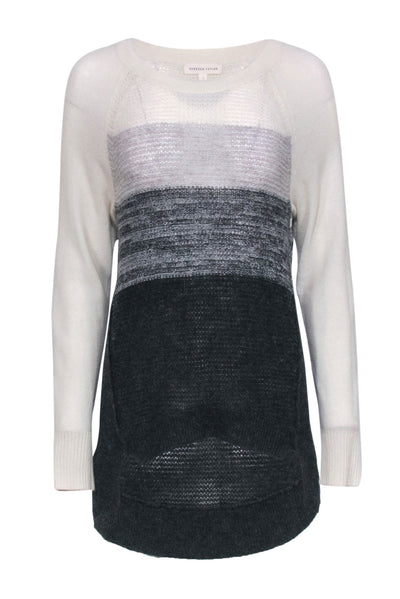 Current Boutique-Rebecca Taylor - Grey & Cream Ombre Knit Sweater Sz L