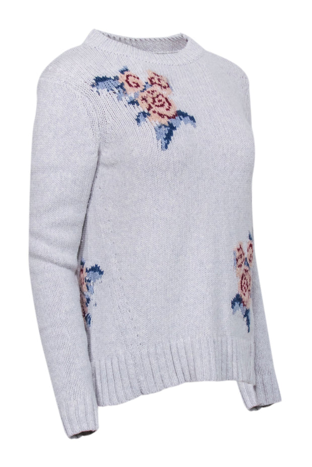 Current Boutique-Rebecca Taylor - Grey Wool Blend Sweater w/ Floral Print Detail Sz S