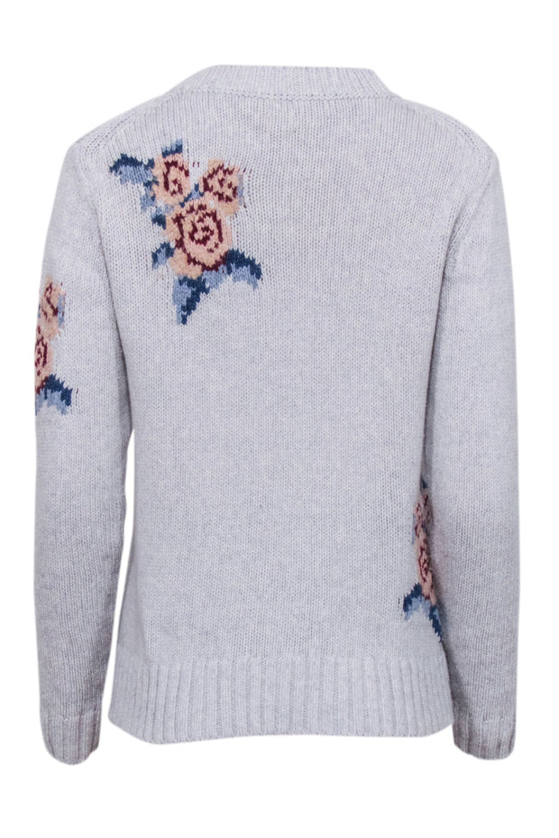 Current Boutique-Rebecca Taylor - Grey Wool Blend Sweater w/ Floral Print Detail Sz S