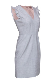 Current Boutique-Rebecca Taylor - Grey Tailored Mid Length Dress w/ Ruffled Cap Sleeves Sz 2