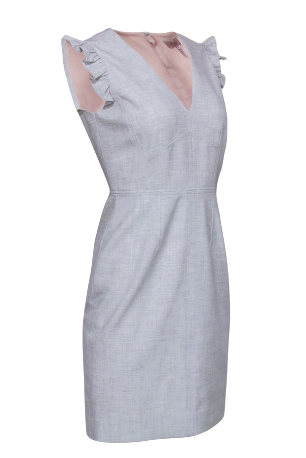 Current Boutique-Rebecca Taylor - Grey Tailored Mid Length Dress w/ Ruffled Cap Sleeves Sz 2
