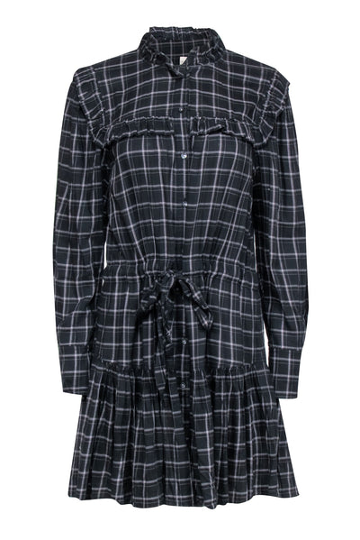 Current Boutique-Rebecca Taylor - Black & White Plaid Dress w/ Ruffle Trim Sz L