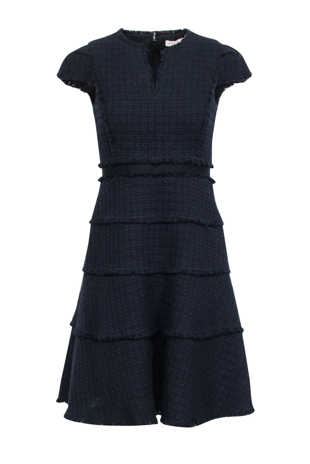 Current Boutique-Rebecca Taylor - Navy & Black Tweed Cap Sleeve Fit & Flare Dress Sz 2