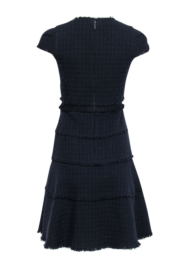 Current Boutique-Rebecca Taylor - Navy & Black Tweed Cap Sleeve Fit & Flare Dress Sz 2