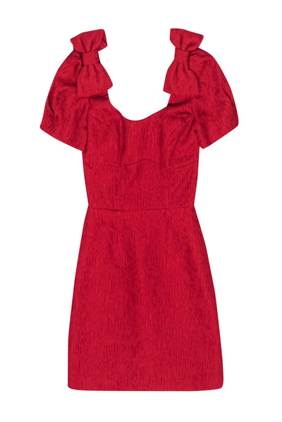 Current Boutique-Rebecca Vallance - Red "Harlow Bow-Detailed Cloqué" Mini Dress Sz 2