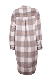 Current Boutique-Reformation - Grey, White & Beige Plaid Fuzzy Coat Sz S