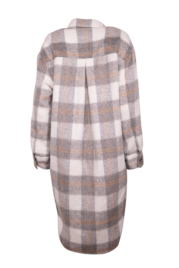 Current Boutique-Reformation - Grey, White & Beige Plaid Fuzzy Coat Sz S