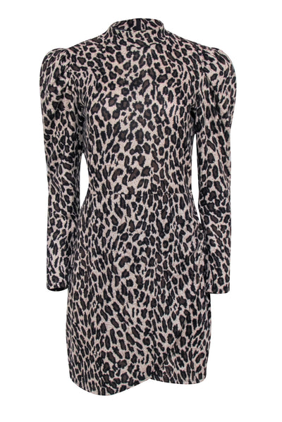 Current Boutique-Reformation - Brown & Black Leopard Print Long Sleeve Wrap Skirt Dress Sz L