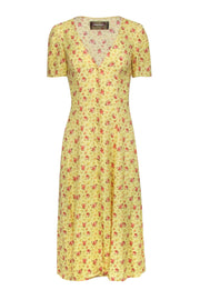 Current Boutique-Reformation - Yellow Floral Print Short Sleeve Midi Dress Sz 0