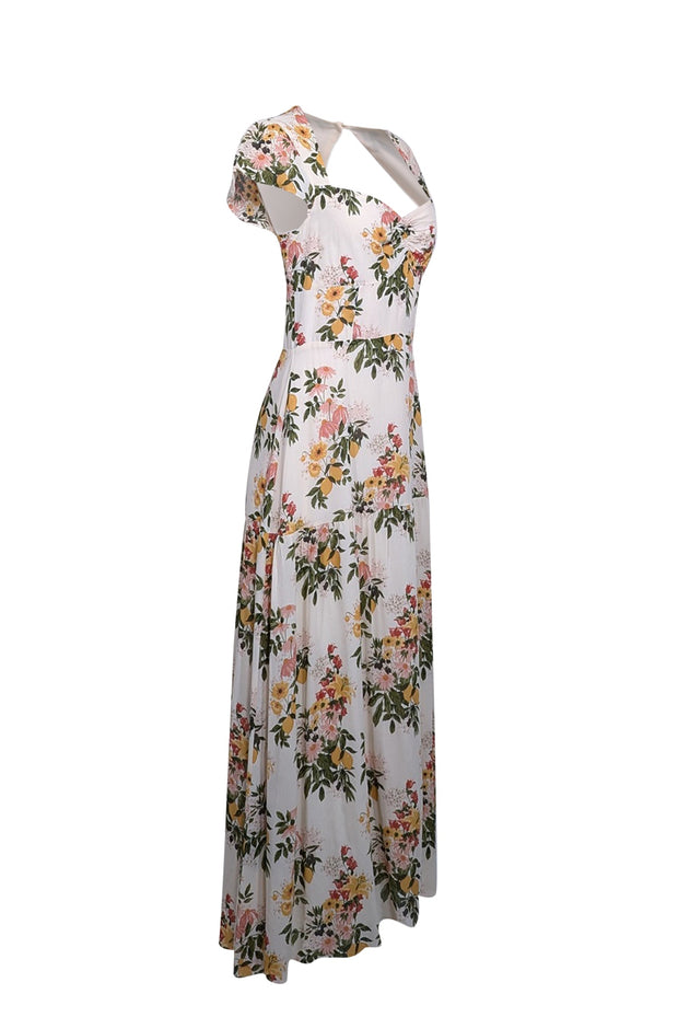 Current Boutique-Reformation - Ivory w/ Yellow Floral Print Open Back Midi Dress Sz 10