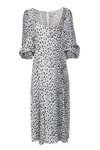 Current Boutique-Reformation - Cream w/ Black Spotted Print Long Sleeve Maxi Dress Sz 12