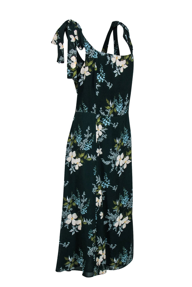 Current Boutique-Reformation - Green Floral Print Tie Strap Midi Dress Sz 14
