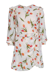 Current Boutique-Reformation - Ivory Floral Long Sleeve Mini Wrap Dress Sz 2