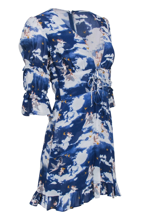 Current Boutique-Reformation - Blue Angel Print V-Neckline Dress Sz 4