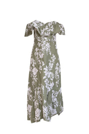 Current Boutique-Reformation - Green & White Floral Print Linen Off-the-Shoulder Dress Sz 8