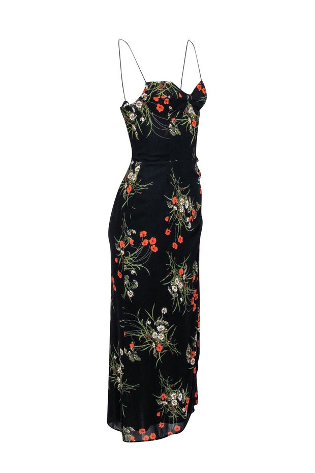 Current Boutique-Reformation - Black w/ Orange & Green Floral Print Midi Dress Sz 4