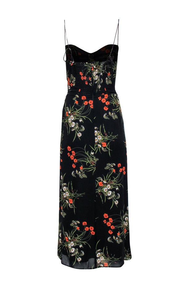 Current Boutique-Reformation - Black w/ Orange & Green Floral Print Midi Dress Sz 4
