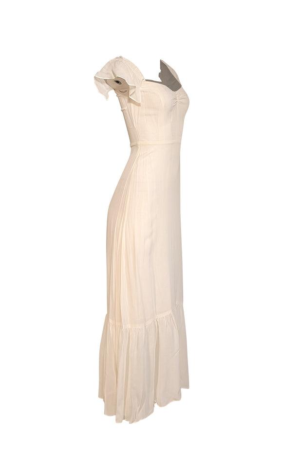 Current Boutique-Reformation - Off-White Ruffled Strap Midi Dress Sz 2