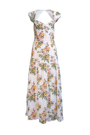 Reformation - Ivory w/ Yellow Floral Print Open Back Midi Dress Sz 4 - Current Boutique