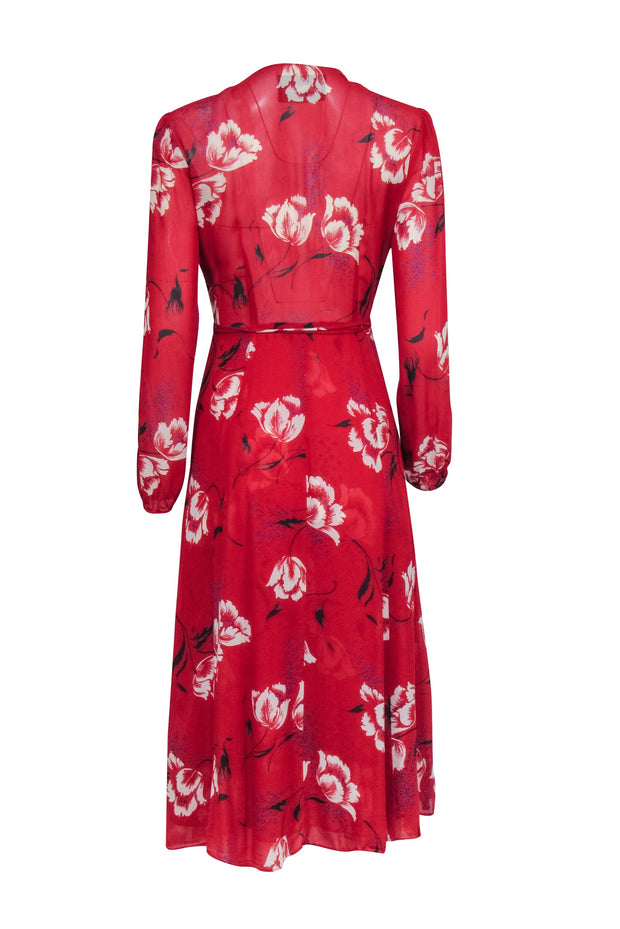 Current Boutique-Reformation - Red w/ White Floral Print Midi Wrap Dress Sz S