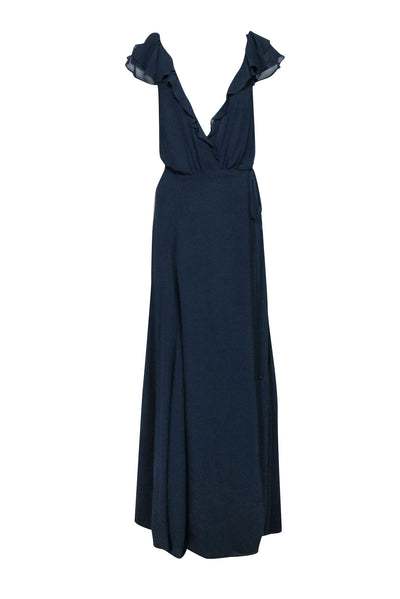Current Boutique-Reformation - Navy Flutter Cap Sleeve Wrap Formal Dress Sz M