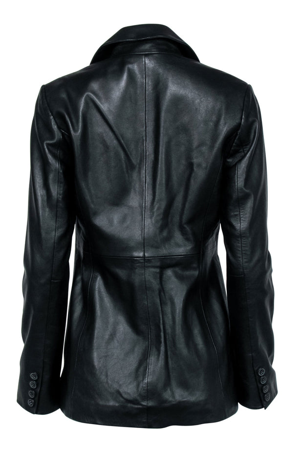Current Boutique-Reformation - Black Leather Jacket w/ Notch Lapel Collar Sz S