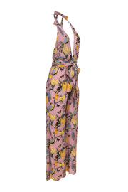 Current Boutique-Reformation - Dusty Pink Halter Jumpsuit w/ Tropical Print Sz 4