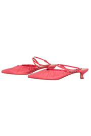 Current Boutique-Reformation - Coral Pink Leather Pointed Toe Kitten Strappy Heels Sz 7.5