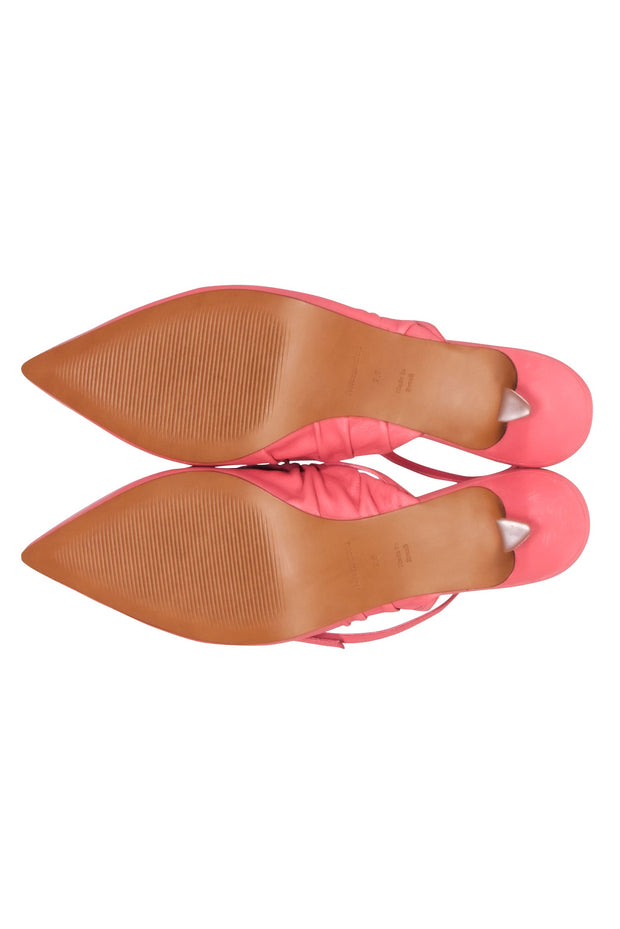 Current Boutique-Reformation - Coral Pink Leather Pointed Toe Kitten Strappy Heels Sz 7.5