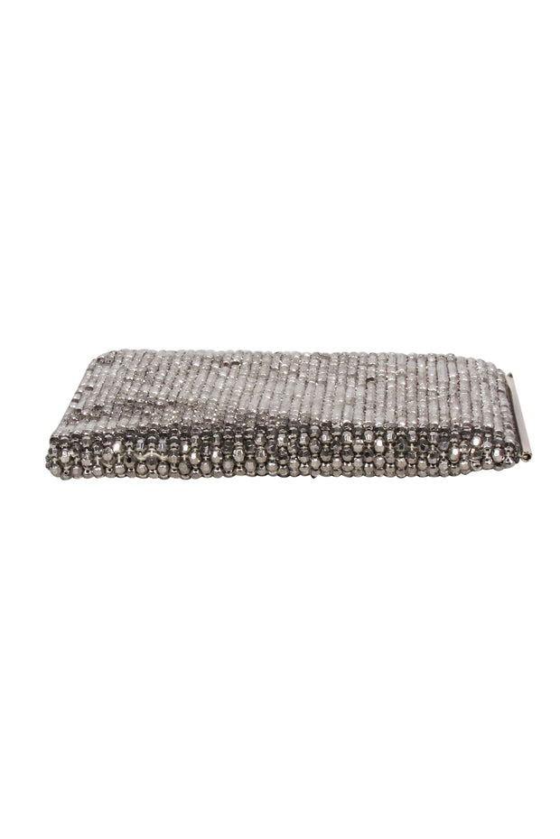 Current Boutique-Reiss - Silver Beaded Zip Top Clutch