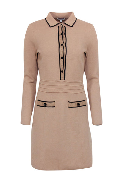Current Boutique-Reiss - Beige Thick Knit Button Up Sweater Dress w/ Gold Metallic Accents Sz M