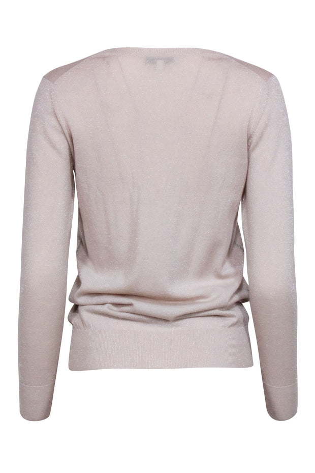Current Boutique-Reiss - Beige Metallic Wool Blend V-neck Sweater Sz 2