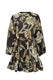 Current Boutique-Rhode - Black w/ Pale Yellow & Green Floral Print Long Sleeve Mini Dress Sz S