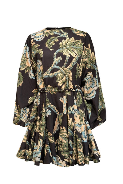 Current Boutique-Rhode - Black w/ Pale Yellow & Green Floral Print Long Sleeve Mini Dress Sz S