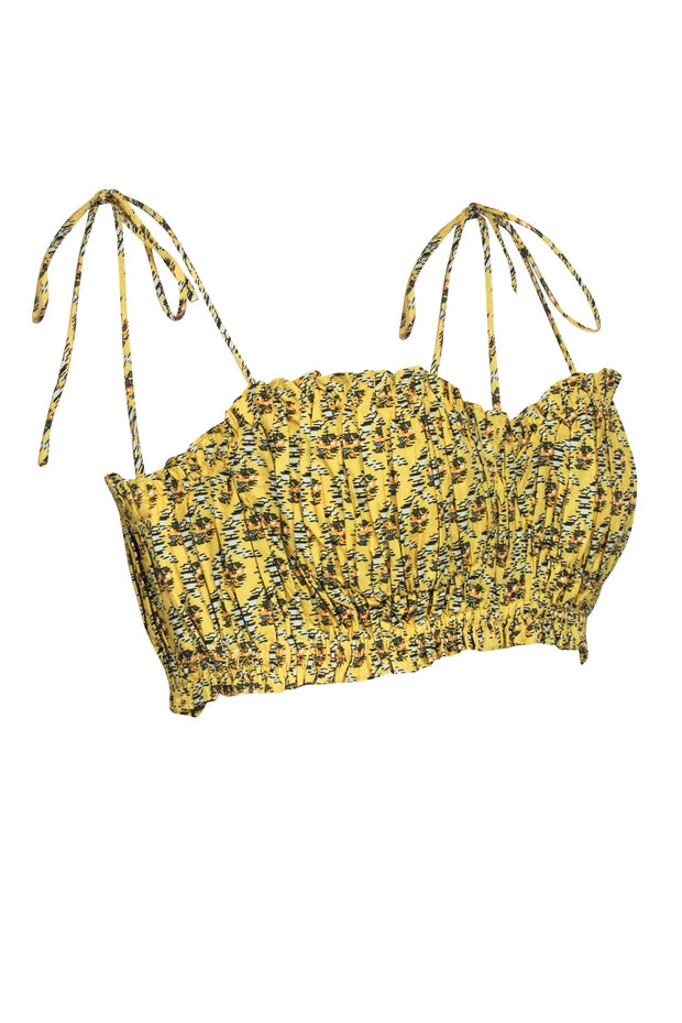 Current Boutique-Rhode - Yellow Print Pleated Sleeveless Crop Top Sz 6