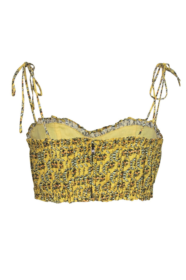 Current Boutique-Rhode - Yellow Print Pleated Sleeveless Crop Top Sz 6