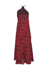 Rixo - Black & Red Print Silk Blend Halter Neck Dress Sz 4 - Current Boutique
