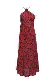 Rixo - Black & Red Print Silk Blend Halter Neck Dress Sz 4 - Current Boutique