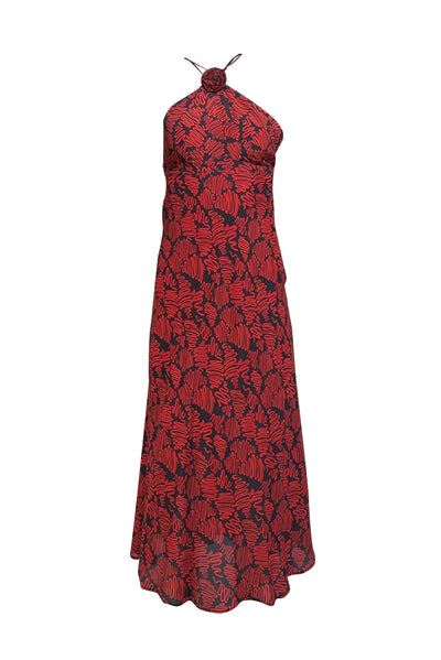 Rixo - Black & Red Print Silk Blend Halter Neck Dress Sz 4 - Current Boutique