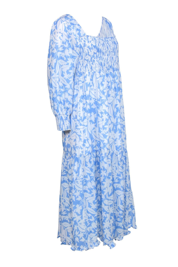 Current Boutique-Rixo - Light Blue White Floral Print Long Sleeve Maxi Dress Sz XXL