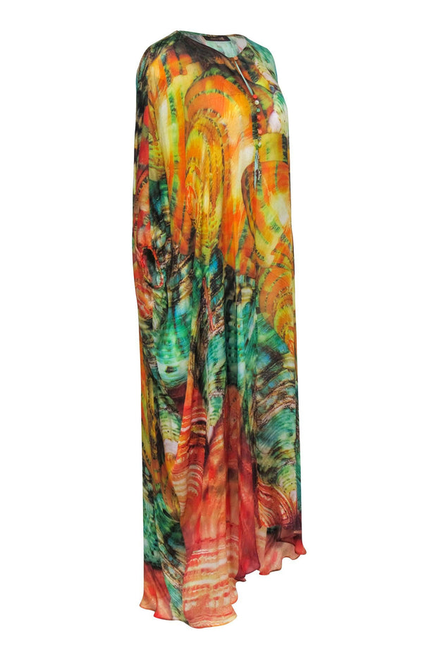 Current Boutique-Roberto Cavalli - Orange & Multi Color Print Silk Coverup Dress Sz 6