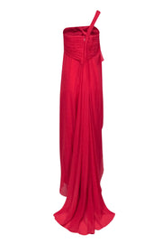 Current Boutique-Roberto Cavalli - Ruffled Fuchsia One Shoulder Gown w/ Rhinestone Snake Brooch Sz 10