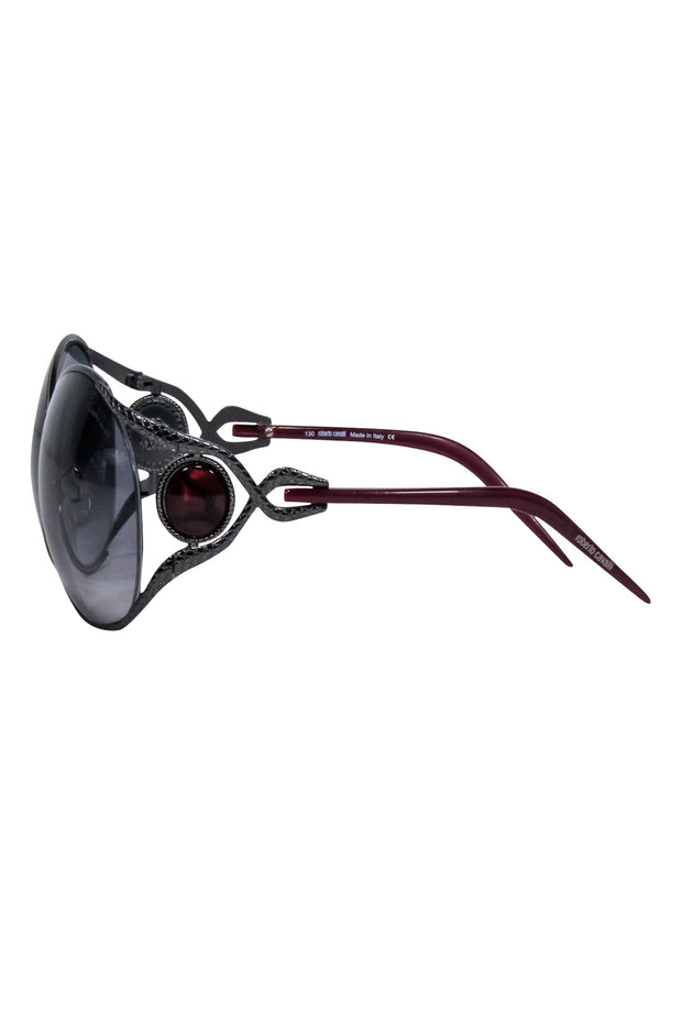 Current Boutique-Roberto Cavalli - Gunmetal Frames w/ Maroon Legs Sunglasses