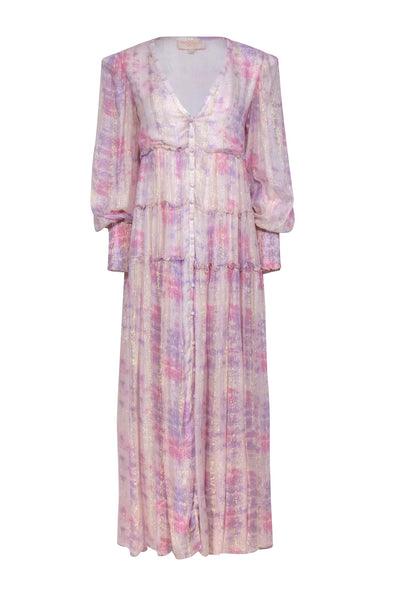 Current Boutique-Rococo Sand - Light Pink & Purple Metallic "Etre" Maxi Dress Sz S