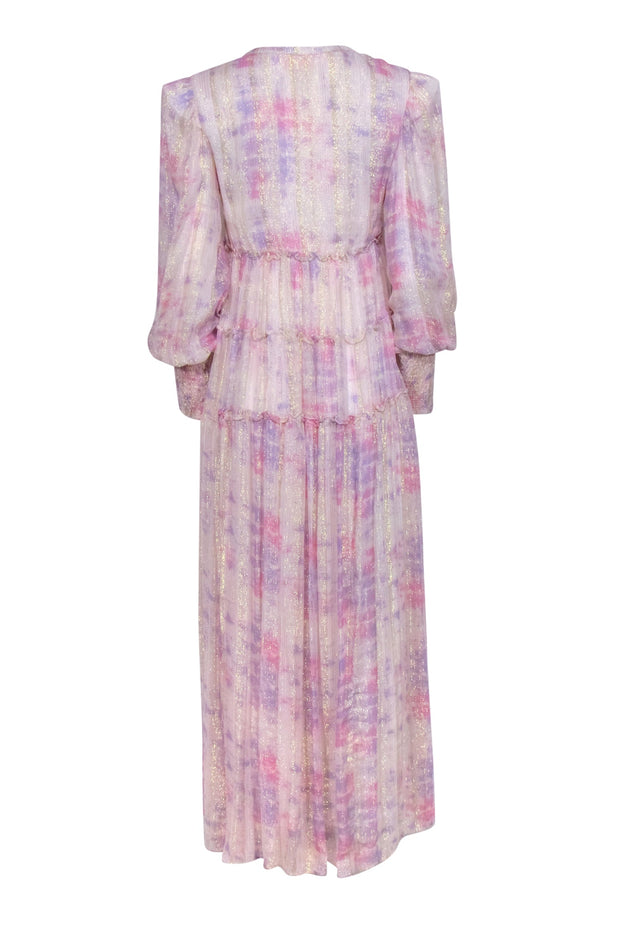 Current Boutique-Rococo Sand - Light Pink & Purple Metallic "Etre" Maxi Dress Sz S