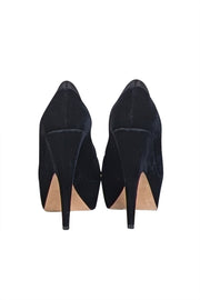 Rodo - Black Satin & Velvet Peep Toe Platform Pumps Sz 9 - Current Boutique