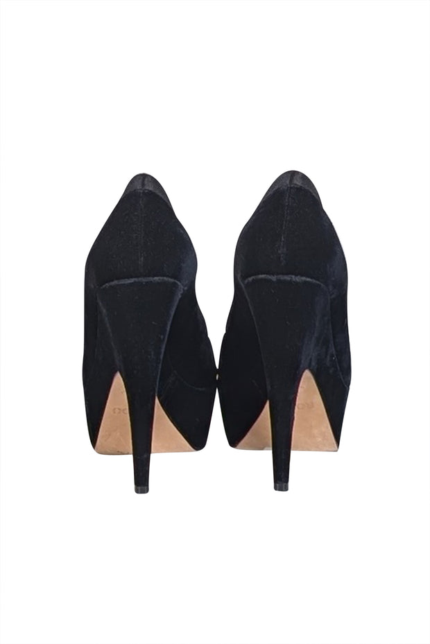 Rodo - Black Satin & Velvet Peep Toe Platform Pumps Sz 9 - Current Boutique
