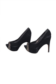 Rodo - Black Satin & Velvet Peep Toe Platform Pumps Sz 9 - Current Boutique